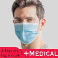 Máscara médica de 3 dobras em azul 50pcs / Box